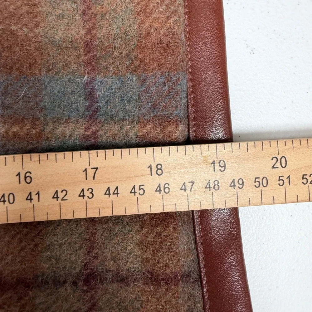 VTG Ralph Lauren Pillow Sham Bedford Hunt Plaid Wool Leather Trim Wood Buttons